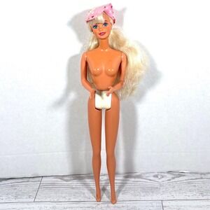 Vintage Barbie Doll Body 1966 Head 1997 Blonde Beach Fun Pink Heart Hat Swimsuit